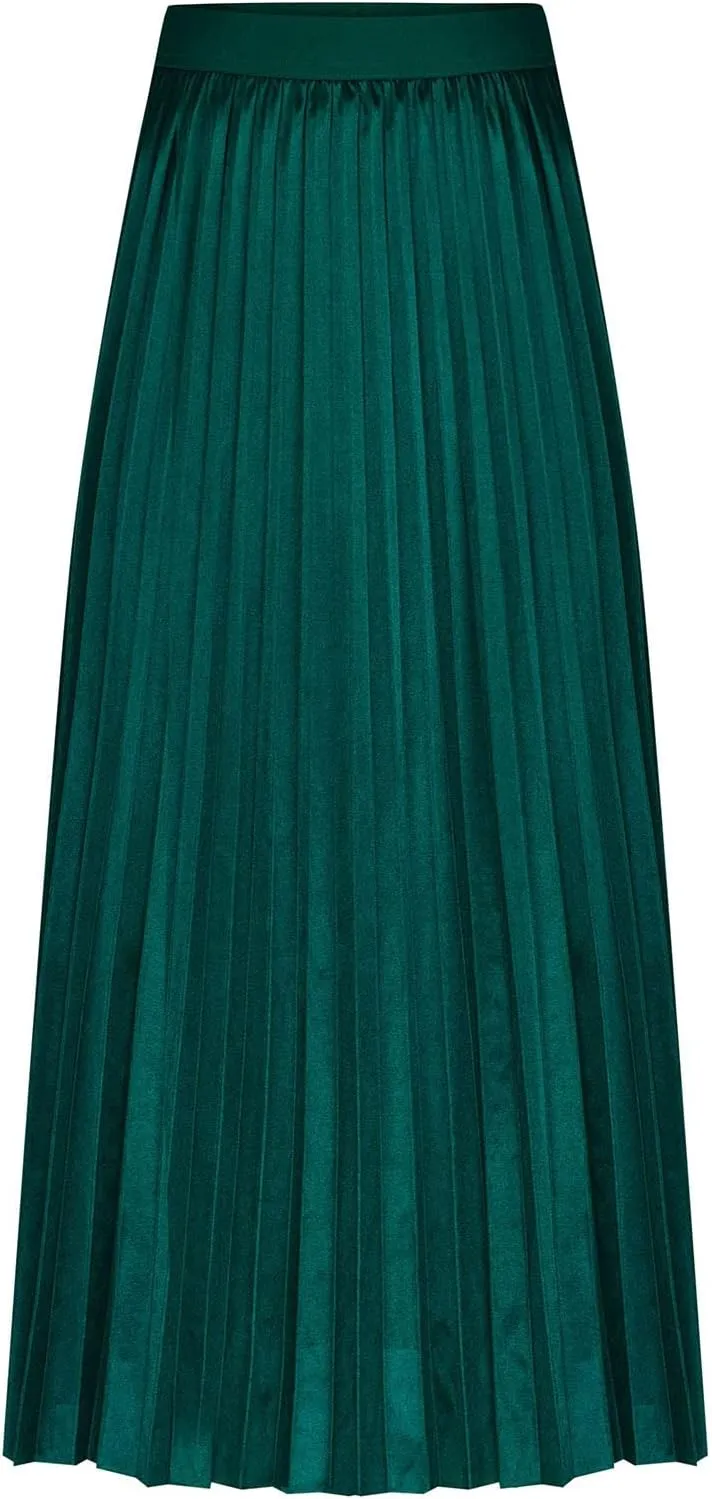 Womens Elastic Waist Flowy Pleated Maxi Skirt Swing Flowy Plus Size Skirts Comfy Elegant Dressy Causal A-Line Dress