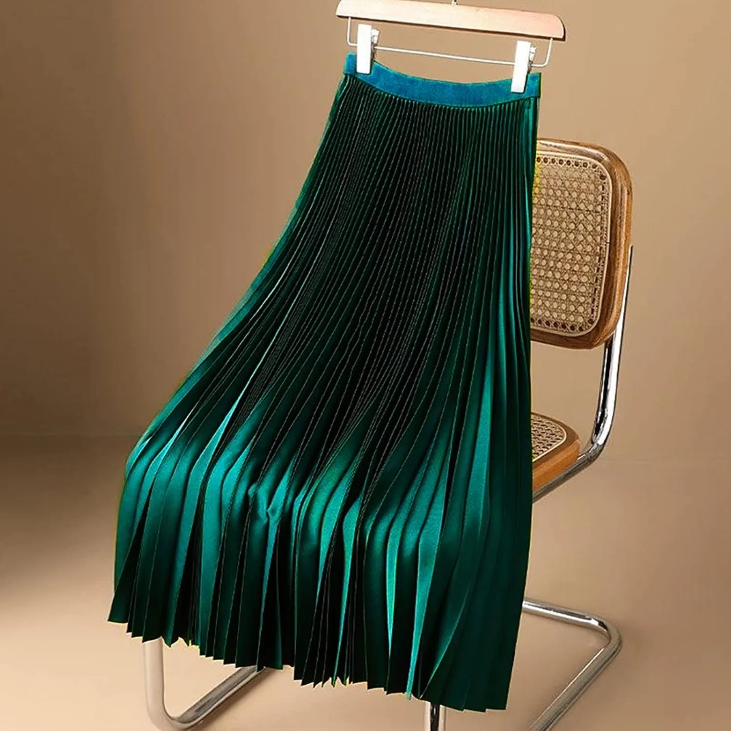 Womens Elastic Waist Flowy Pleated Maxi Skirt Swing Flowy Plus Size Skirts Comfy Elegant Dressy Causal A-Line Dress