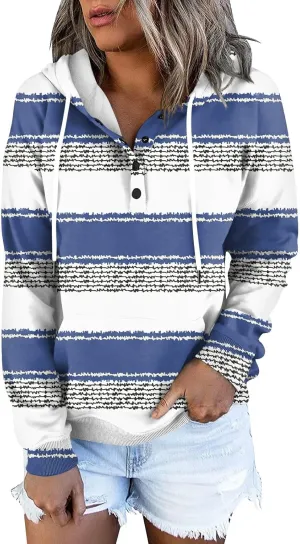 Womens Fall Sweatshirts 2024 Hoodies Button Collar Drawstring Pullover Casual Long Sleeve Tops Shirts