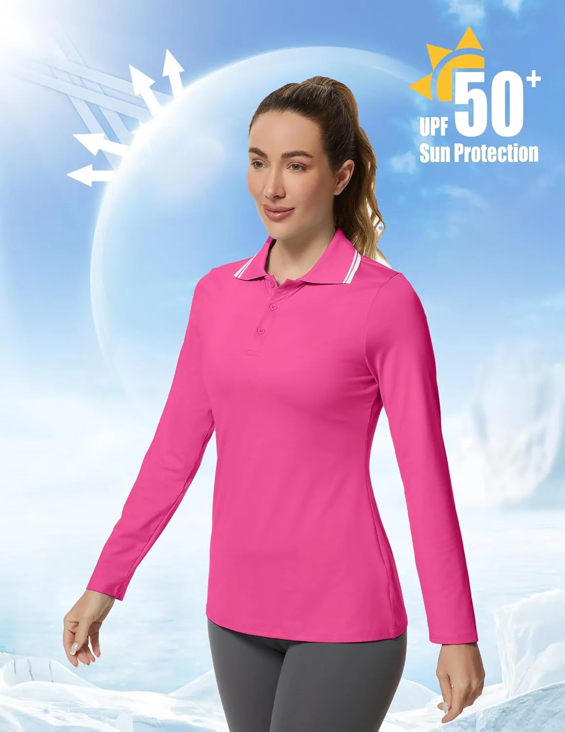 Women's Golf Polo Shirts Long Sleeve Workout Tops UPF 50  Sun Protection Quick Dry Lightweight Active Tennis Shirts