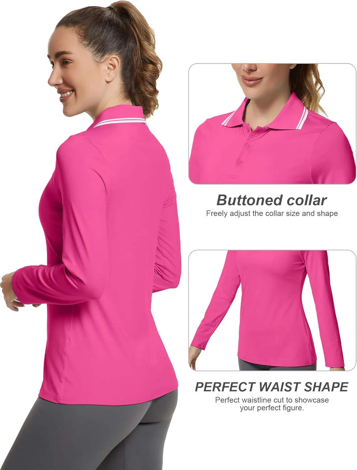 Women's Golf Polo Shirts Long Sleeve Workout Tops UPF 50  Sun Protection Quick Dry Lightweight Active Tennis Shirts