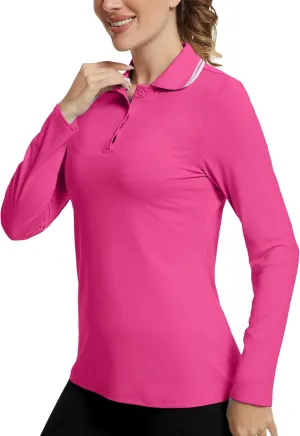 Women's Golf Polo Shirts Long Sleeve Workout Tops UPF 50  Sun Protection Quick Dry Lightweight Active Tennis Shirts