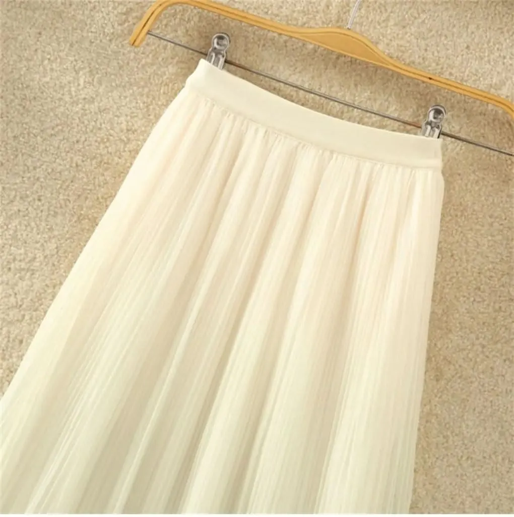 Women's Gradient Casual Pleated Skirt Elastic Waist Slim Midi Skirt