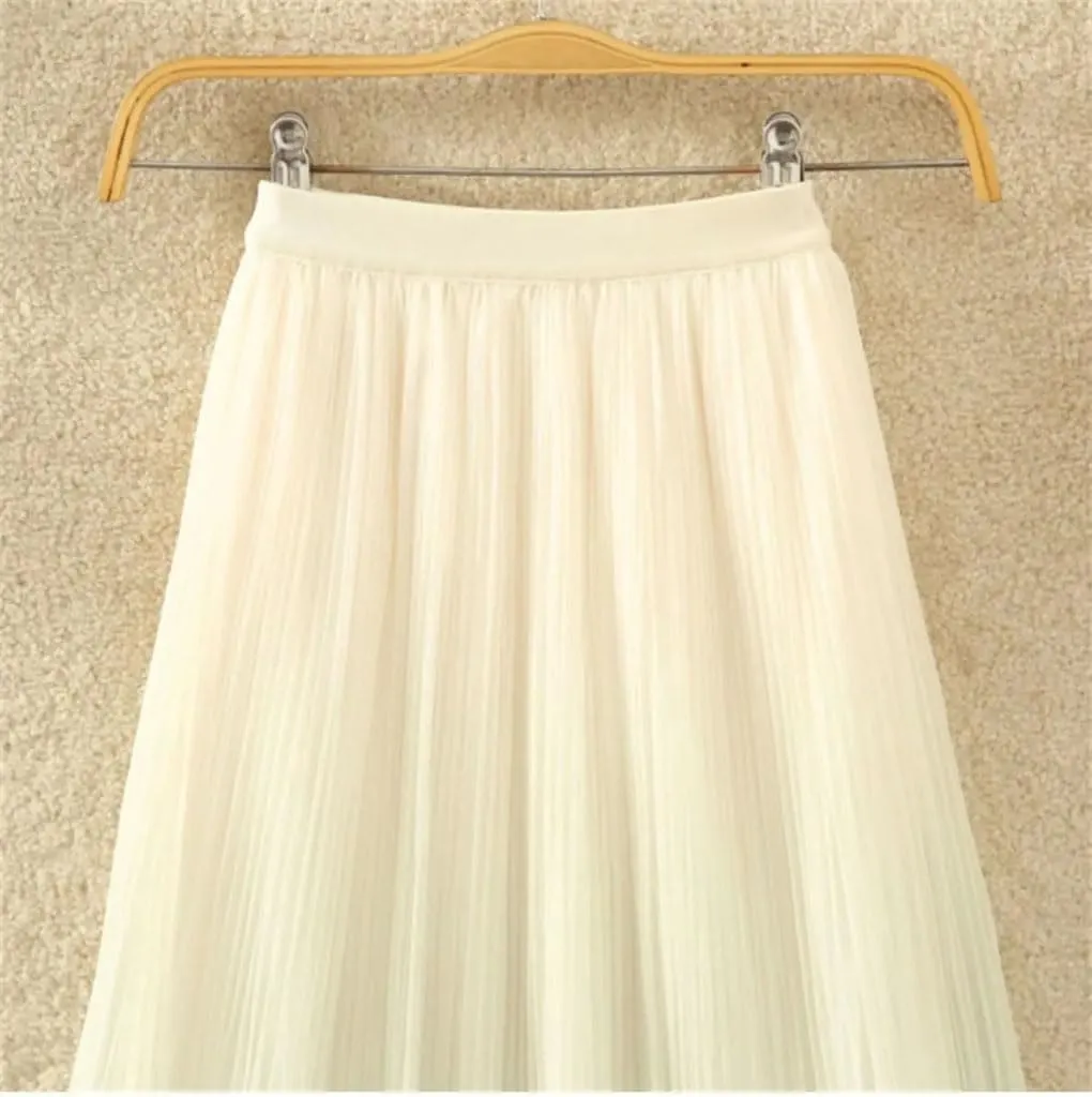 Women's Gradient Casual Pleated Skirt Elastic Waist Slim Midi Skirt