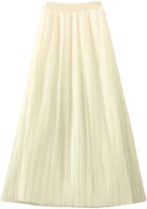 Women's Gradient Casual Pleated Skirt Elastic Waist Slim Midi Skirt