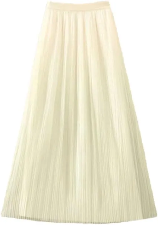 Women's Gradient Casual Pleated Skirt Elastic Waist Slim Midi Skirt
