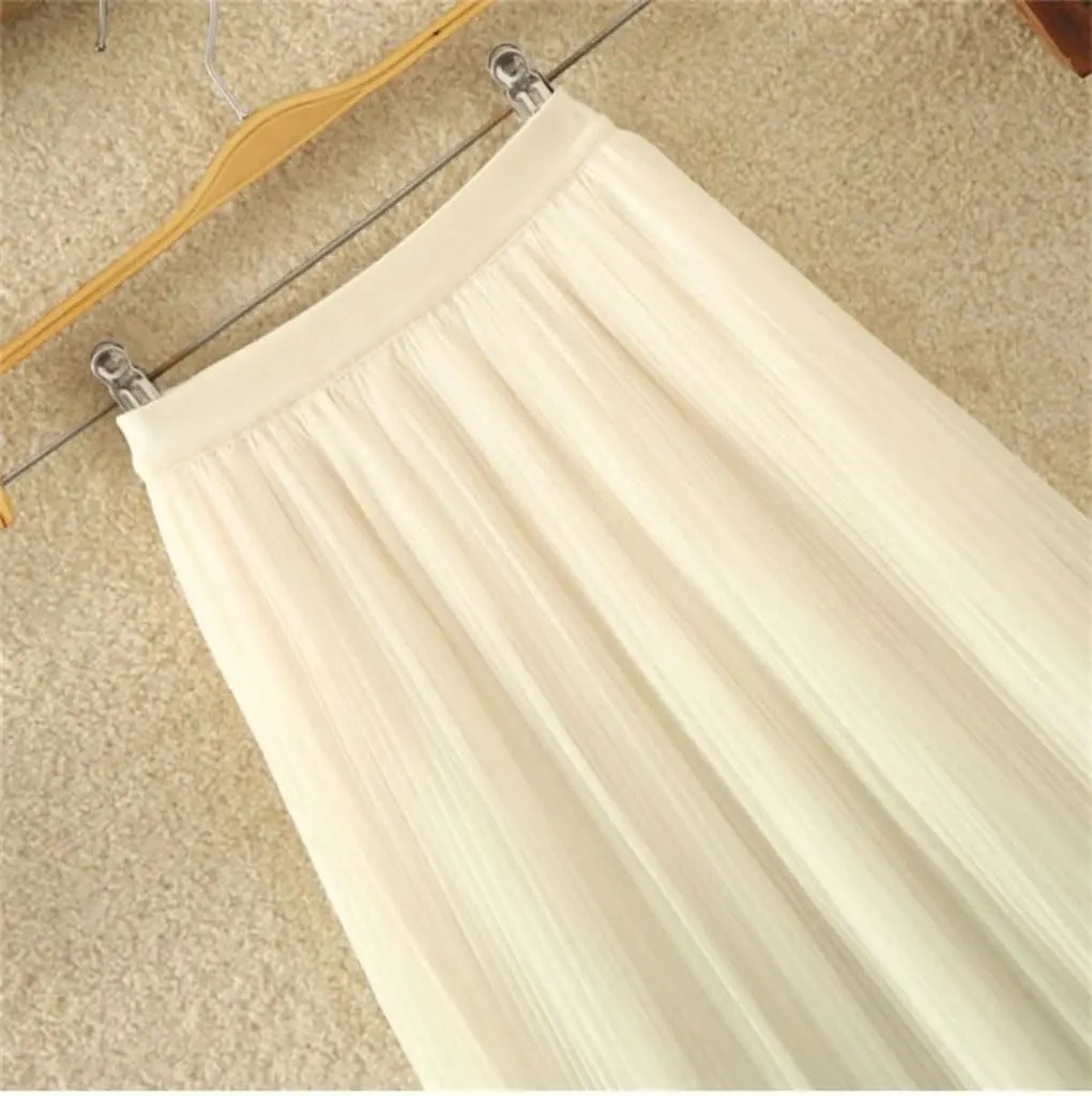Women's Gradient Casual Pleated Skirt Elastic Waist Slim Midi Skirt