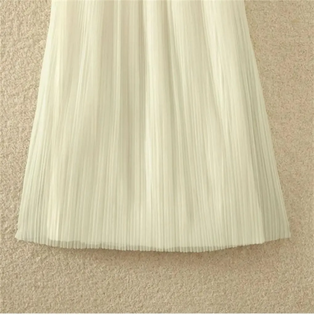 Women's Gradient Casual Pleated Skirt Elastic Waist Slim Midi Skirt