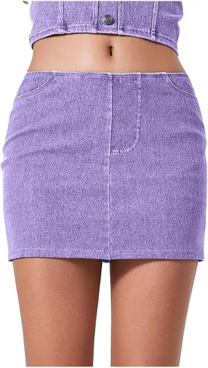 Women's High Waisted Denim Skort Solid Color Jeans Wrapped Shorts Side Pocket Cowboy Skorts Summer Bodycon Short