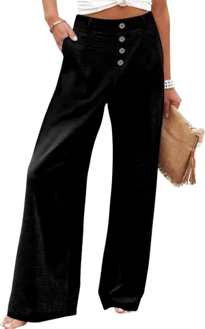 Womens High Waisted Wide Leg Palazzo Pants Casual Lounge Boho Flowy Pants with Pockets