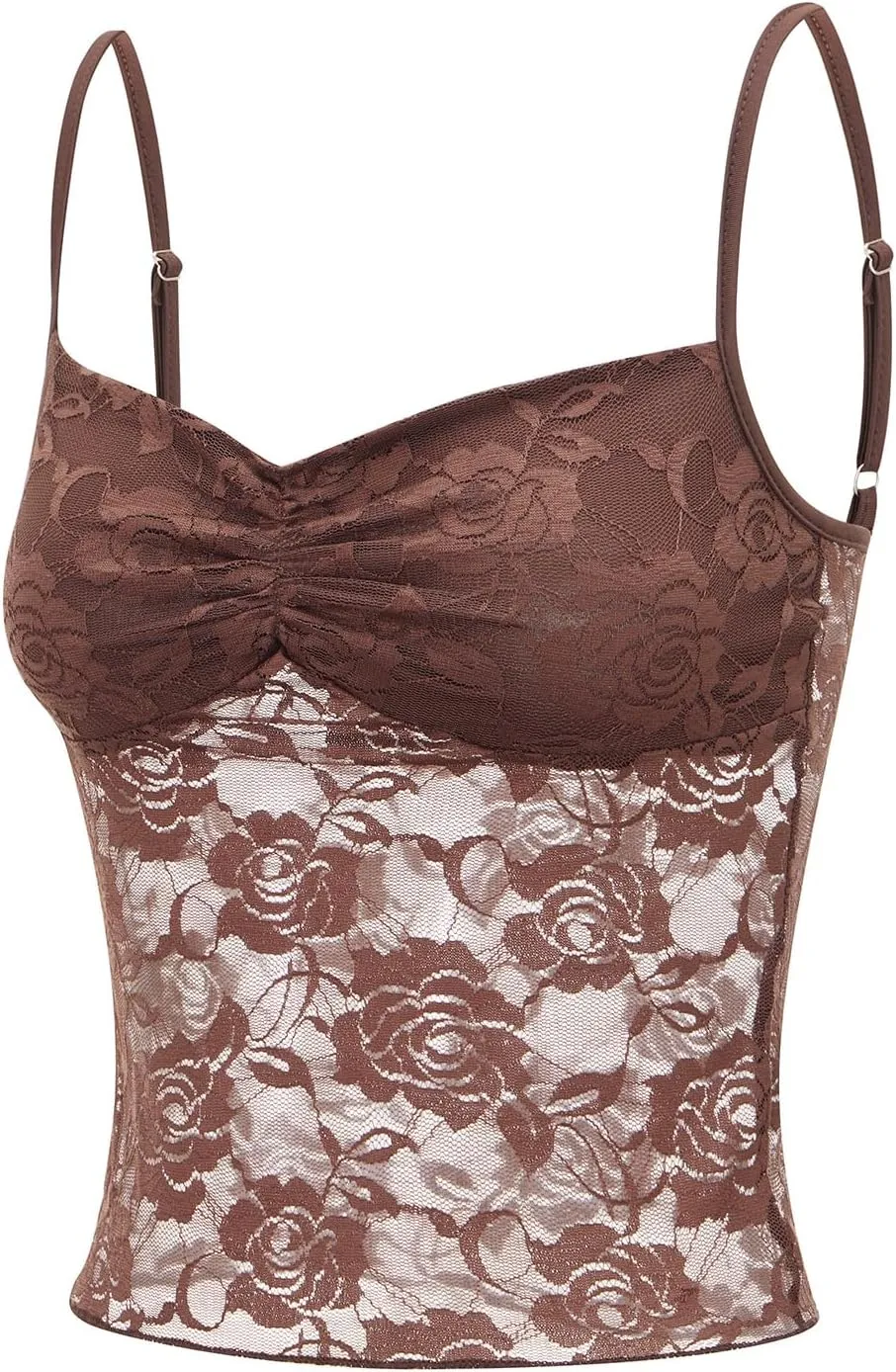 Women's Lace Cami Tops Sleeveless Spaghetti Strap Tank Top Floral Mesh Slim Fit T-Shirts Camisole Summer Vest