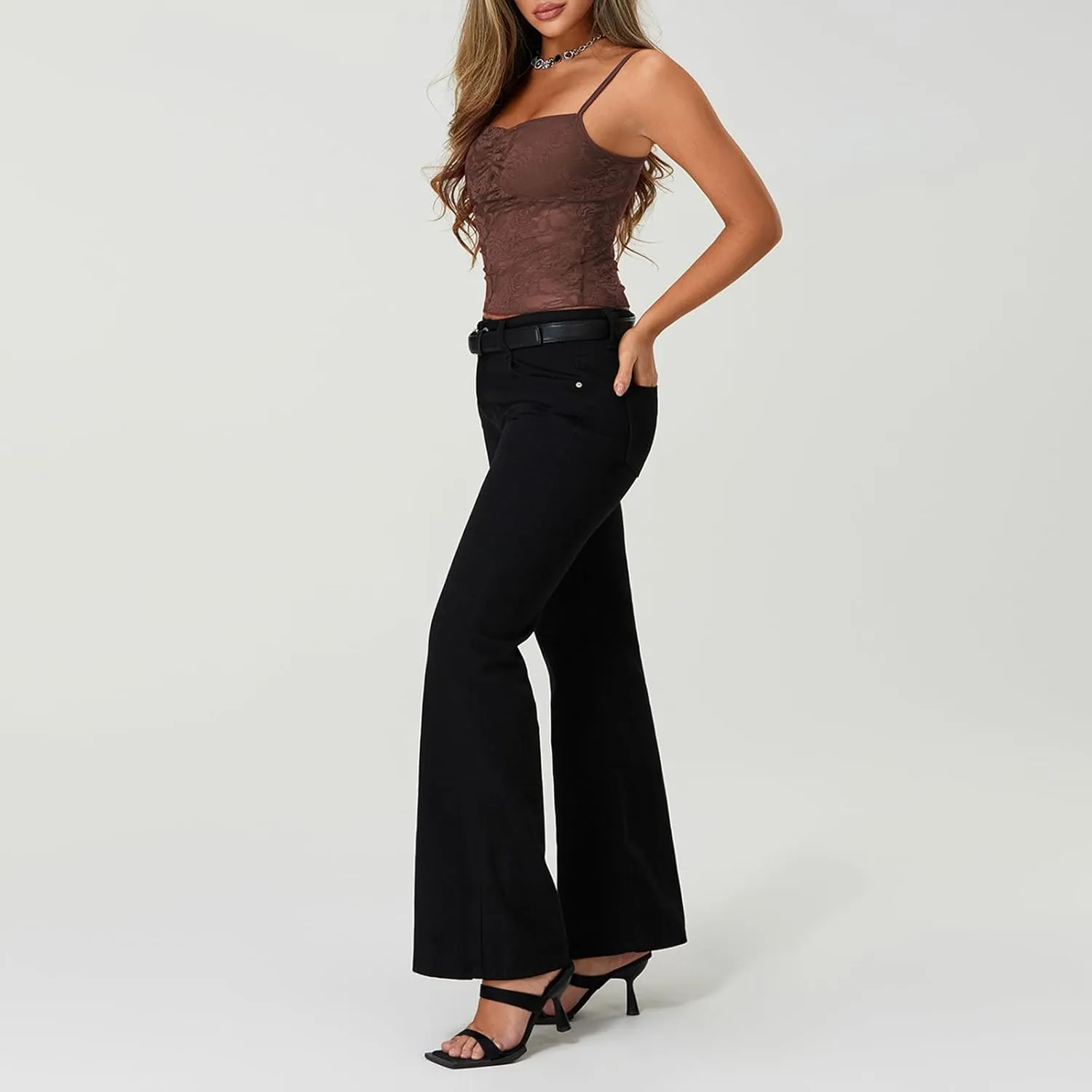 Women's Lace Cami Tops Sleeveless Spaghetti Strap Tank Top Floral Mesh Slim Fit T-Shirts Camisole Summer Vest