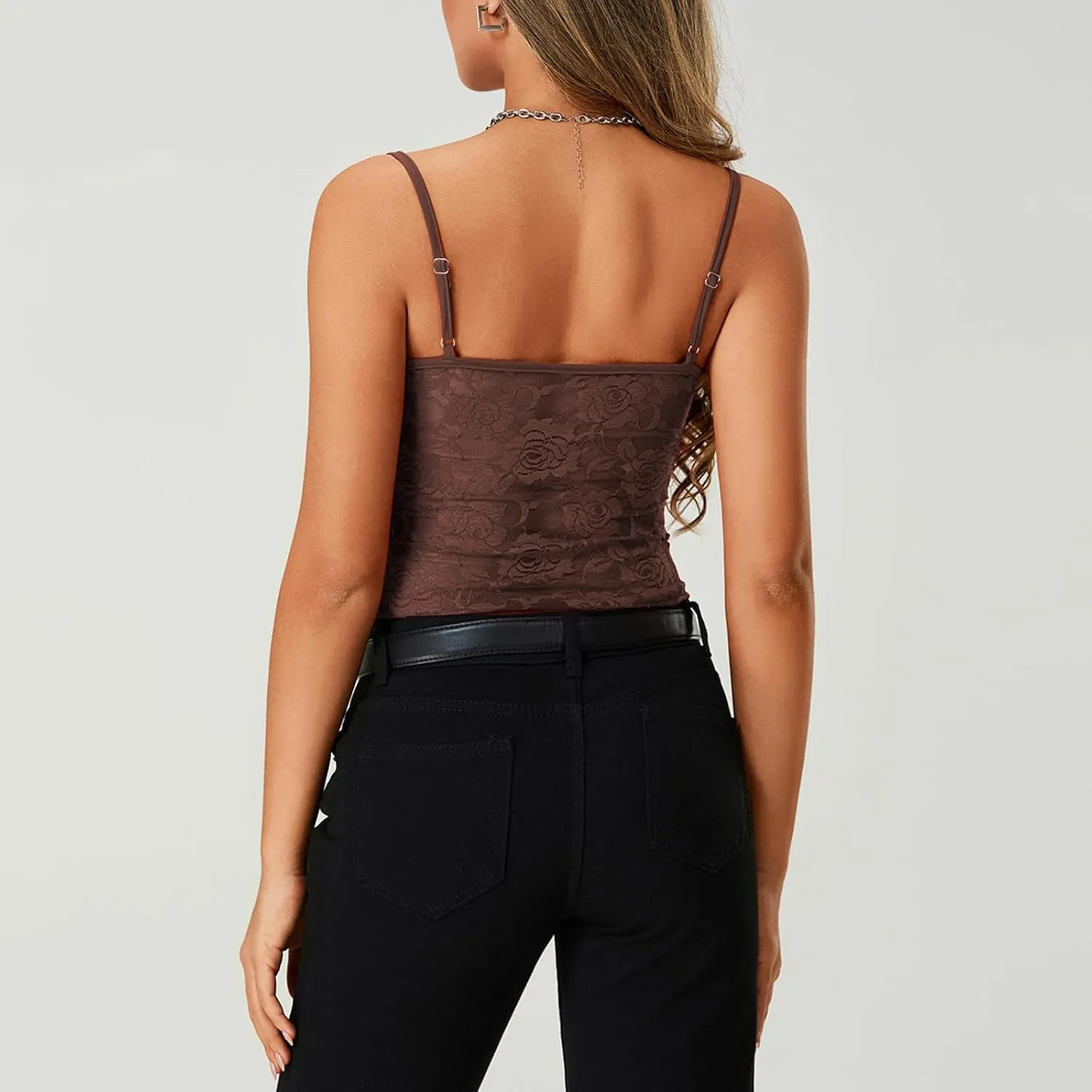 Women's Lace Cami Tops Sleeveless Spaghetti Strap Tank Top Floral Mesh Slim Fit T-Shirts Camisole Summer Vest