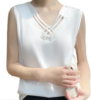 Women's Lace-Stitched Spaghetti Straps Tank Tops Solid Color Sleeveless T-Shirts Crewneck Tops