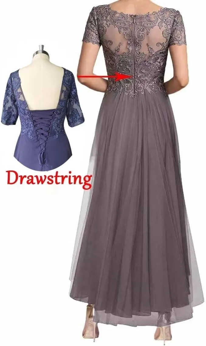 Women's Laces Appliques Mother of The Bride Dresses for Wedding Tea Length Cap Sleeves Mother of The Groom Dresses