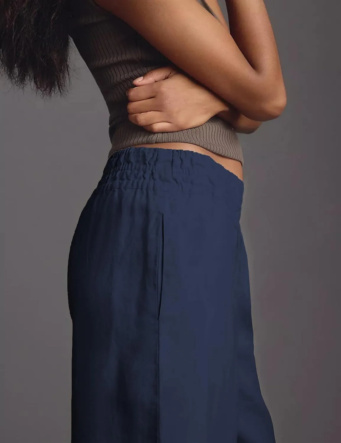 Women's Linen Pants Summer Casual Wide Leg Palazzo Pants High Waist Beach Travel Trousers