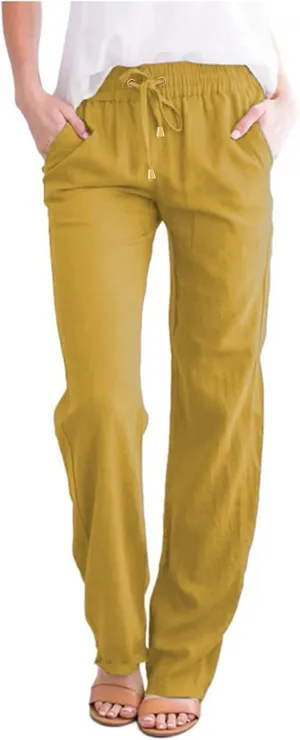 Womens Linen Summer Y2K Streetwear Pant Trousers Elastic Waist Stretchy Loose Fit Pants Vacation