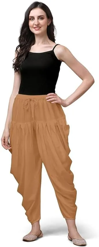 Women's Loose Fit Rayon Dhoti Pant for Women Patiala Slawar Bottom Wear Harem Pants, Waist Free Size (26 Inch to 38 Inch)