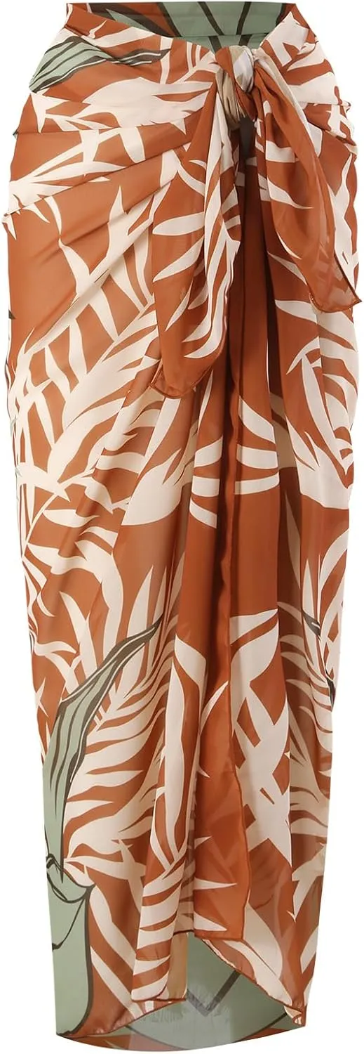 Women's One Piece Swimsuit with Beach Cover up Sarong Wrap Skirt 2PCS Halter Tummy Control Summer Bathing Suit