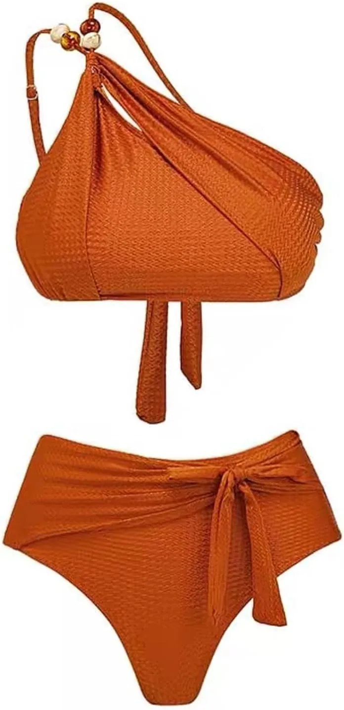 Women's One Piece Swimsuit with Beach Cover up Sarong Wrap Skirt 2PCS Halter Tummy Control Summer Bathing Suit