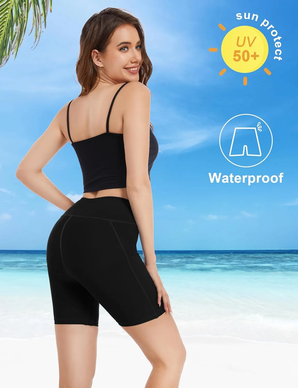 Womens Period Swim Shorts High Waisted Board Shorts with Pockets UPF 50  Menstrual Swimwear Quick Dry Swimsuit Bottoms