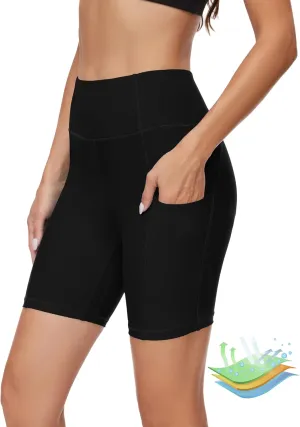 Womens Period Swim Shorts High Waisted Board Shorts with Pockets UPF 50  Menstrual Swimwear Quick Dry Swimsuit Bottoms