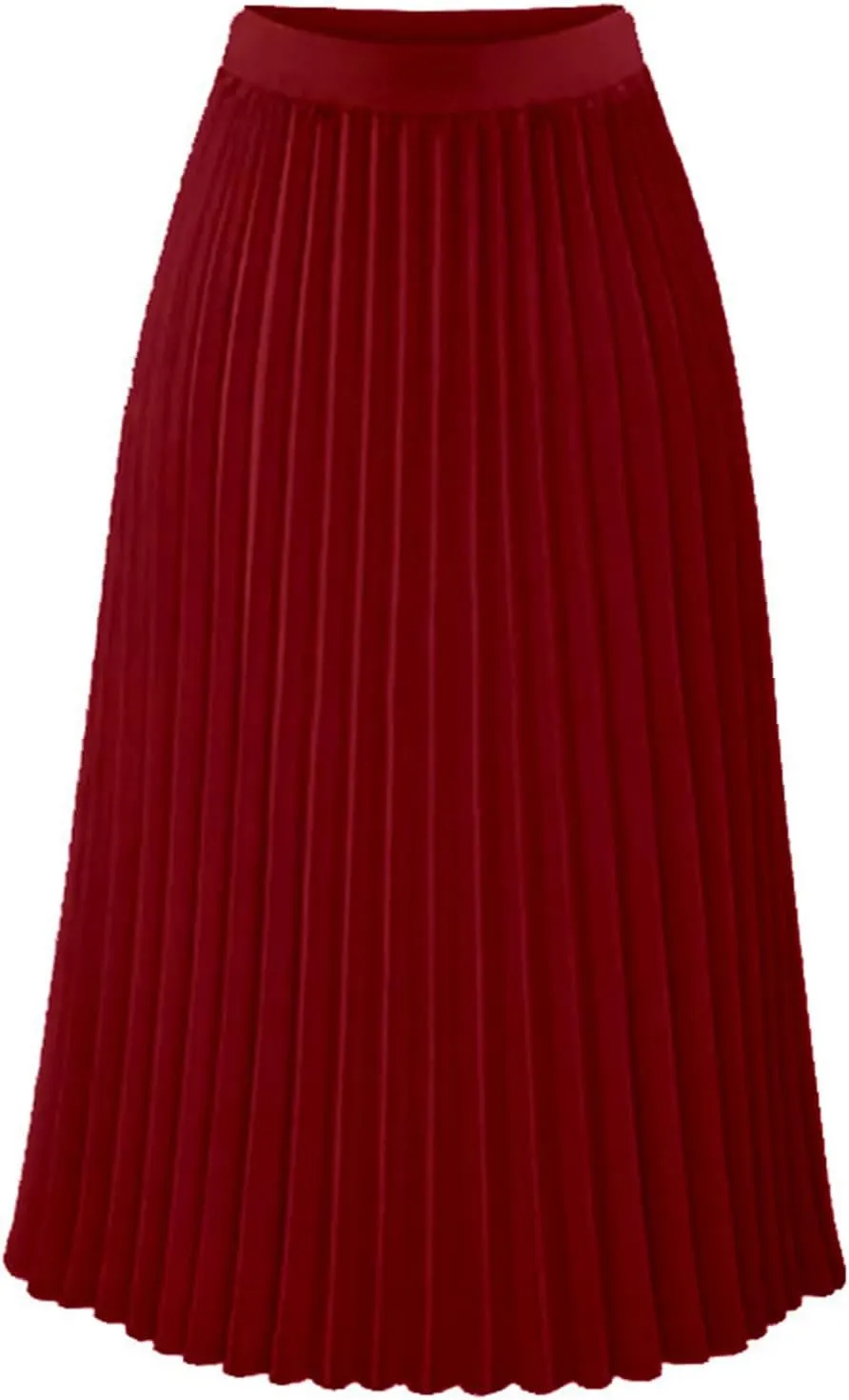 Womens Pleated Skirt Elastic High Waist Midi Skirts A Line Casual Flowy Skirts Knee Length Skirt Vacation Clothing