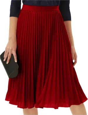 Womens Pleated Skirt Elastic High Waist Midi Skirts A Line Casual Flowy Skirts Knee Length Skirt Vacation Clothing