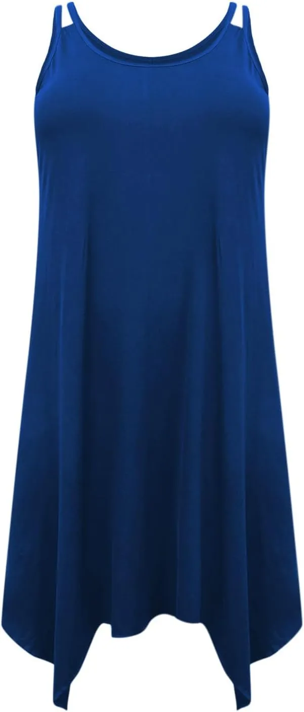 Womens Plus Size Dresses 2025 Summer Sleeveless Scoop Neck Asymmetrical Hem Flowy Midi Cami Dress Casual Loose Dresess