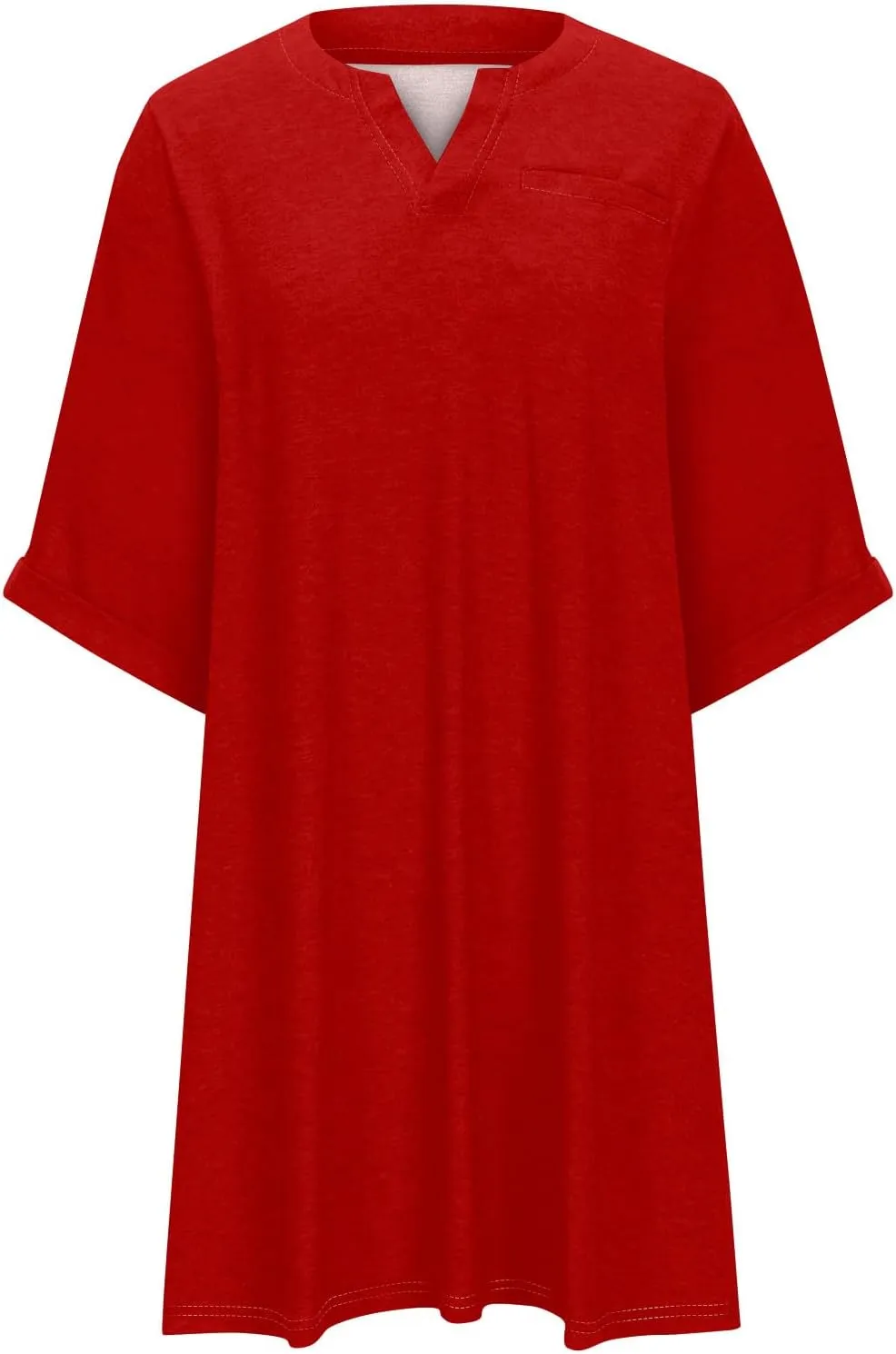 Women's Plus Size Dresses for Curvy Summer V Neck 3/4 Sleeve Solid Loose Mini Tshirt Dresses, L-5XL