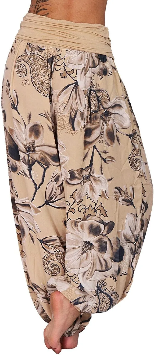 Womens Plus Size High Elastic Waist Harem Pants Casual Loose Baggy Pants with Pockets Bohemian Beach Yoga Trousers