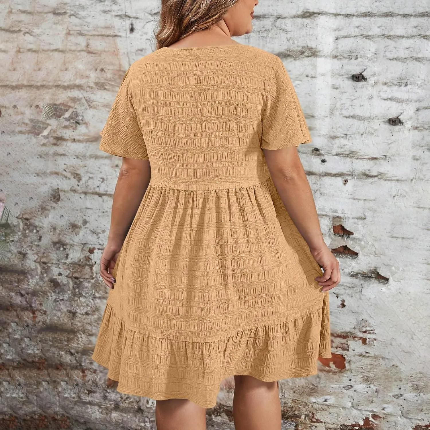 Womens Plus Size Mini Dress Pleated Patchwork Dresses Short Sleeve Crewneck Sundress Beach Wedding Guest Clothes 2025