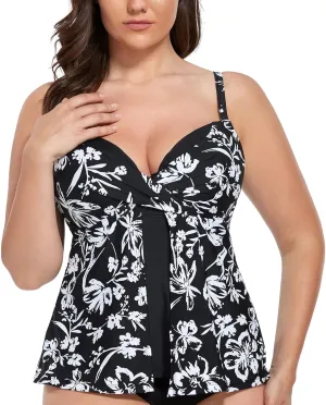Women's Plus Size Tankini Top Fashion Swimwear Tops Underwire Bathing Tops Tummy ControlNo Bottom