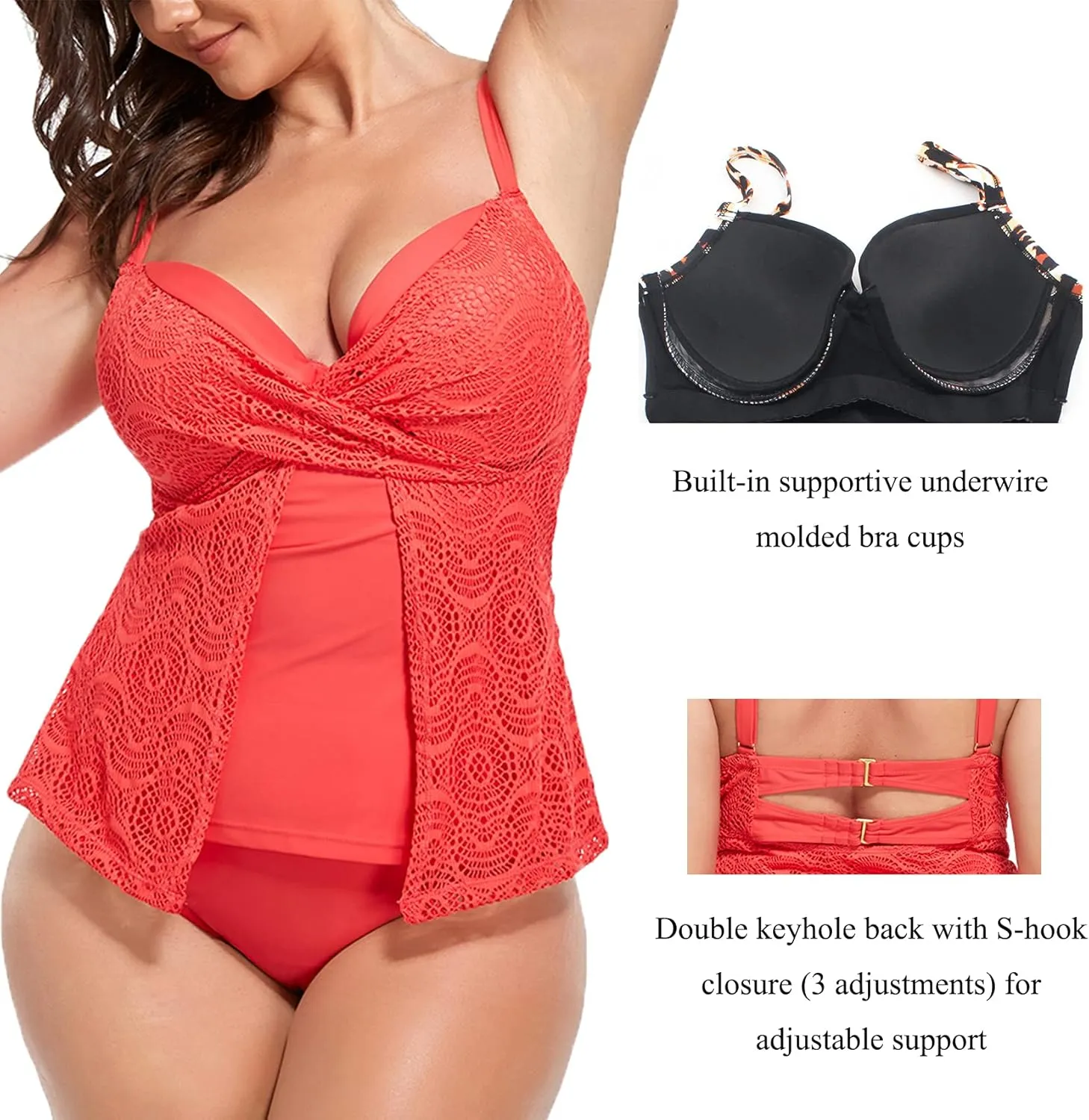 Women's Plus Size Tankini Top Fashion Swimwear Tops Underwire Bathing Tops Tummy ControlNo Bottom