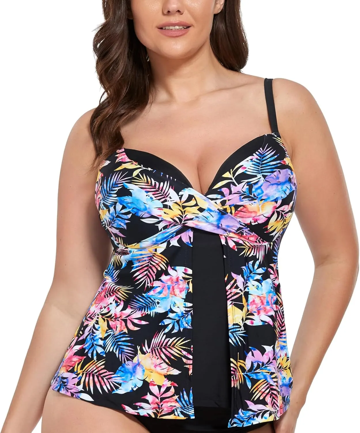 Women's Plus Size Tankini Top Fashion Swimwear Tops Underwire Bathing Tops Tummy ControlNo Bottom