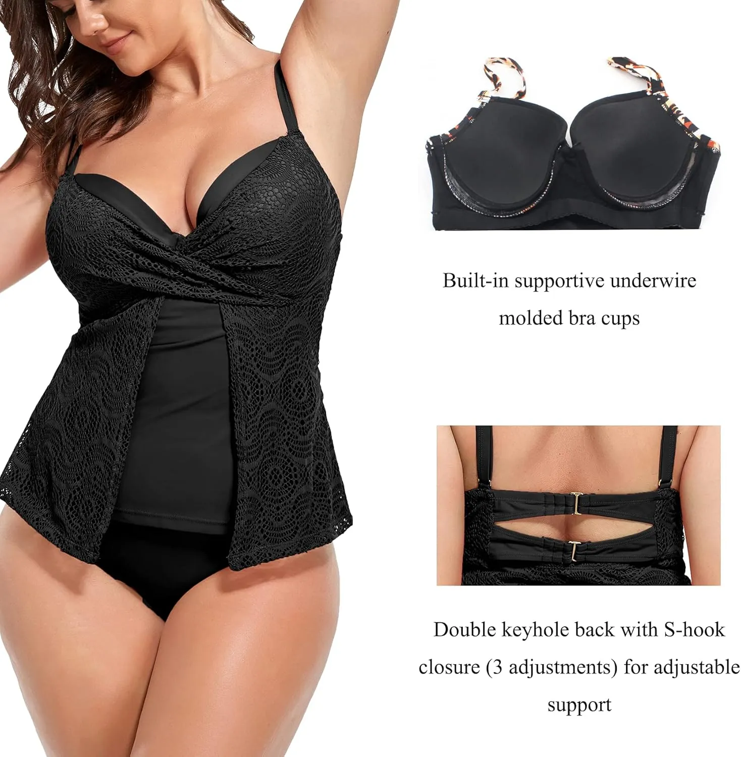 Women's Plus Size Tankini Top Fashion Swimwear Tops Underwire Bathing Tops Tummy ControlNo Bottom