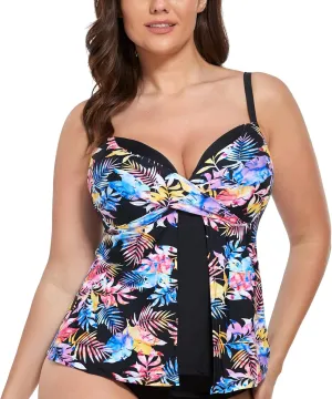 Women's Plus Size Tankini Top Fashion Swimwear Tops Underwire Bathing Tops Tummy ControlNo Bottom