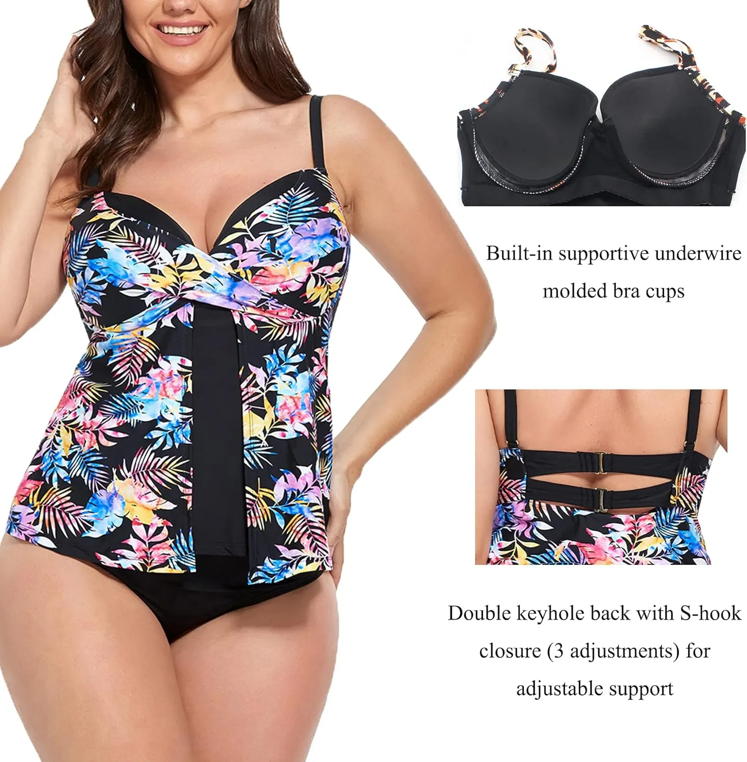 Women's Plus Size Tankini Top Fashion Swimwear Tops Underwire Bathing Tops Tummy ControlNo Bottom