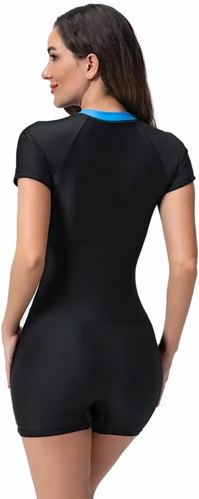 Women's Rash Guard Swimsuit Zipper One Piece Surfing Swimwear UPF 50  Sun Protection Modest Bathing Suit