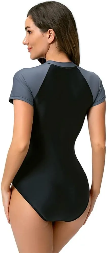 Women's Rash Guard Swimsuit Zipper One Piece Surfing Swimwear UPF 50  Sun Protection Modest Bathing Suit