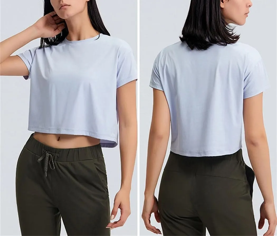 Women's Seamless Sport T-Shirts Short Sleeve Solid Color Loose Tops Running Yoga Fitness Quick Dry Sexy Shirts