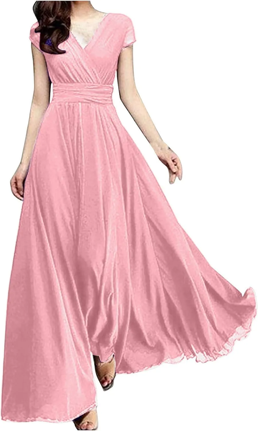 Womens Sexy Ruffle V Neck Ruched Formal Wedding Guest Prom Maxi Dress 2025 Irregular Cocktail High Split Evening Gown