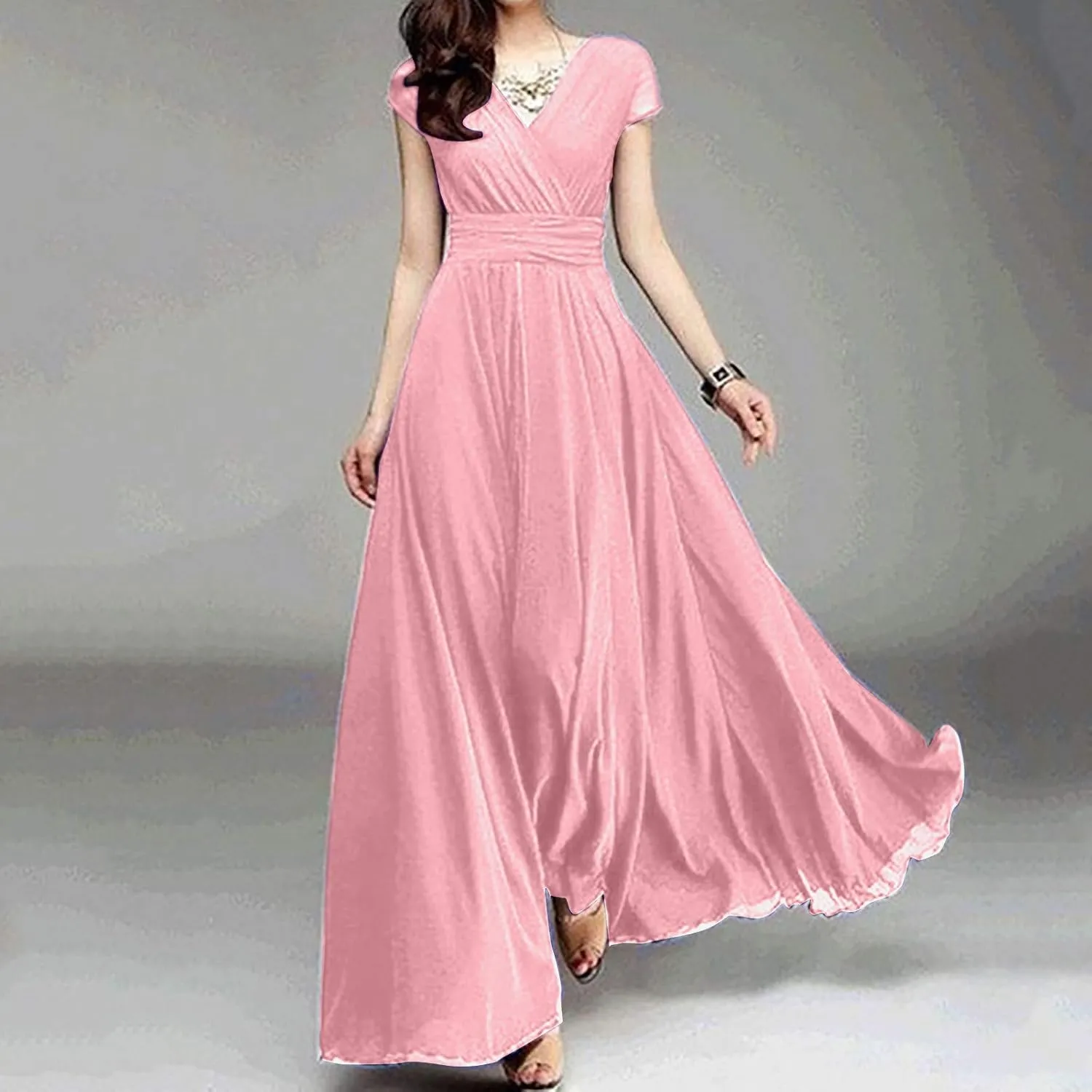 Womens Sexy Ruffle V Neck Ruched Formal Wedding Guest Prom Maxi Dress 2025 Irregular Cocktail High Split Evening Gown