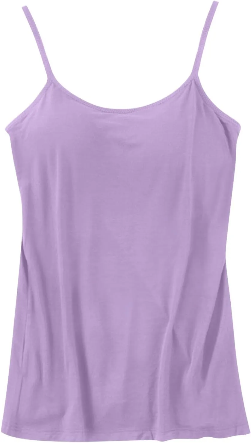 Women's Shelf Bra Camisole Tops Adjustable Spaghetti Strap Built in Bra Cami Tank Tops Relaxed Fit Cotton Undershirts