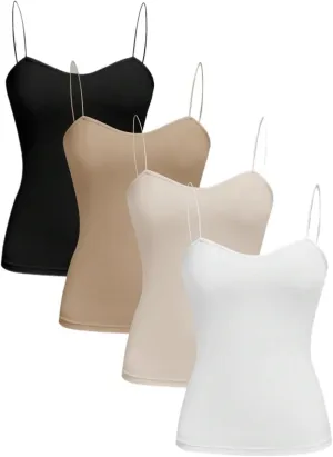 Women's Shirts 4pcs/Set Spaghetti Strap Fitted Camisole Tops Fashion Camis Tank Tops