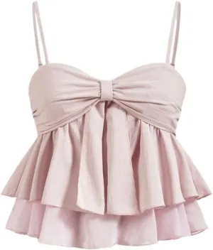 Women's Shirts Pleated Ruffle Trim Camisole Cropped Tops Fashion Camis Tank Tops