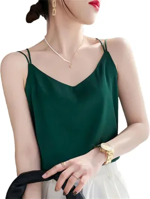Women's Silk Sling Camisole Silk Satin Tank Tops for Women Trendy V-Neck Sleeveless Top