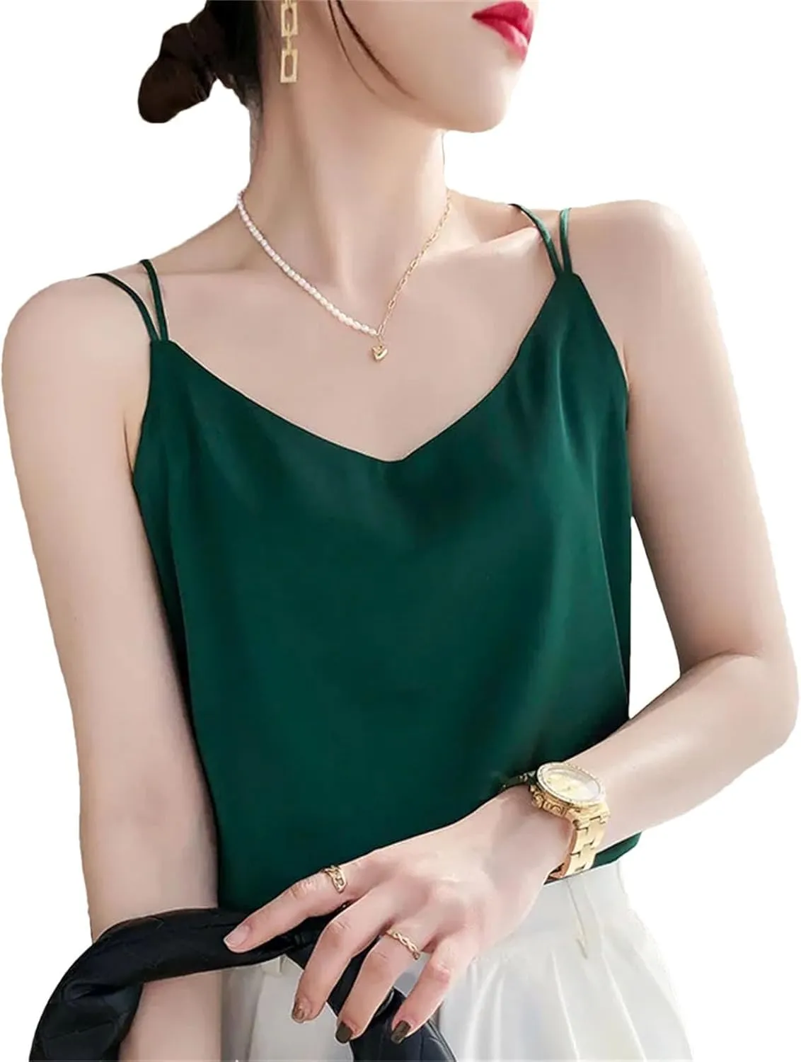 Women's Silk Sling Camisole Silk Satin Tank Tops for Women Trendy V-Neck Sleeveless Top