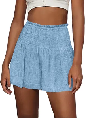 Womens Skorts Dressy Casual Summer High Waisted Ruffle Flowy Shorts Elastic Waist Wide Leg Lightweight Comfy Short