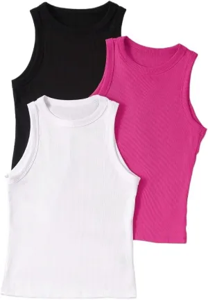 Womens Sleeveless Camisole Tank Tops Blouse Round Neck Solid Color Racerback Tank Tops